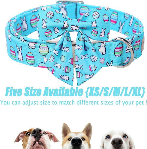 Dog Collar Easter Gift with Tie, Rabbit Egg Male Dog Collar with Safety Metal Buckle Adjustable Puppy Collars for Small Medium Large Boy & Girl Do...