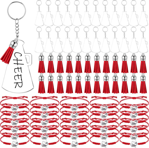 Sureio 48 Pcs Cheerleader Gifts 24 Cheer Bracelets 24 Cheer Keychain for Team Backpack Purse Party Favors Cheerleading Accessories Bulk...