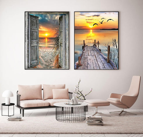 CHWGLFGG 4 Pack Diamond Painting Kits for Adults Beginners,DIY 5D Beach Landscape Diamond Art Kits,Round Full Drill Seaside Sunset Scenery Gem Art...