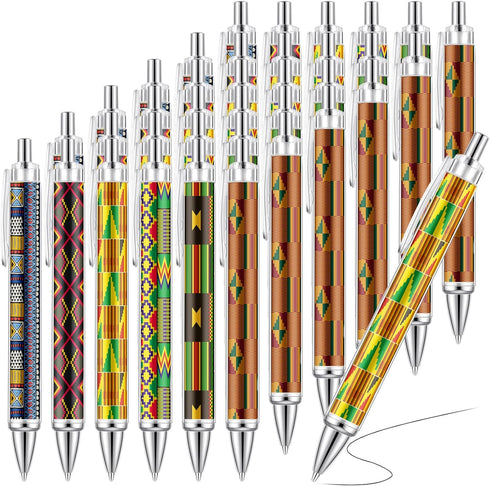36 Pcs African Kente Print Ballpoint Pens Kente Retractable Ball Pens Juneteenth Fist Freedom Day Pens Gifts for Office Classroom Party Favors...