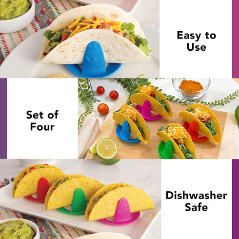 Talisman Designs Sombrero Taco Holders - Set of 4, Hold & Fill Small or Large Tacos | Crunch & Soft...