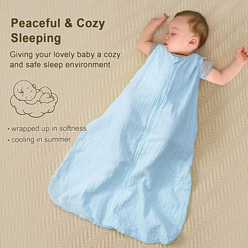 PHF 100% Muslin Cotton Baby Sleep Sacks, 0-6 Months Sleep Sack with 2-Way Zipper, 2 Pack Cooling Unisex 0.5 TOG Breathable Small Size Sleeveless B...