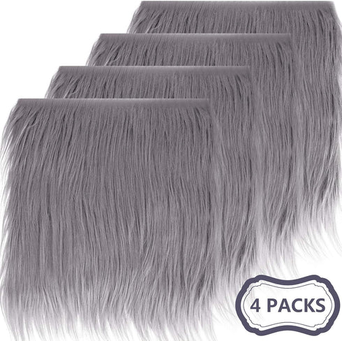 4 Pieces Faux Fox Fur Square Fabric Shaggy Fur Patches Fabric Cuts Chair Cover Seat Cushion Pad for DIY Craft(Gray)...