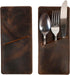 Set of 2 Rectangular Cutlery Sleeves, Utensils Place Setting, Silverware Holder, Flatware, Full Grain Leather, Handmade, Bourbon Brown...