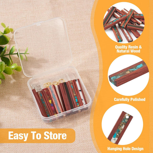 Craftdady 6 Pairs Resin Wood Rectangle Earring Charms 6 Styles Wooden Earring Blanks Making Kit with Brass Earring Hooks Jump Rings for Crafts DIY...