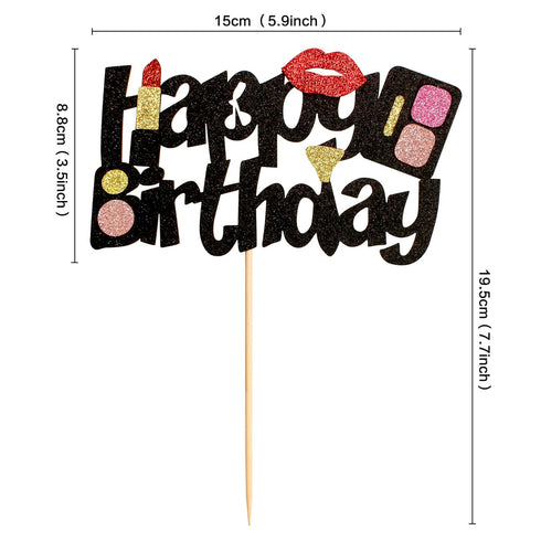 Ercadio 1 Pack Glitter Makeup Cake Topper Happy Birthday Cake Pick Bridal Shower Women Cosmetics Theme Bachelorette Party Decorations Supplies...