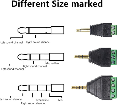 GELRHONR 3.5mm 3 Pole Screw Terminal Converter, (1/8") TRS Stereo Male to AV 3 Screw Terminal Solderless Screw Block for AUX Cable, Speaker and He...