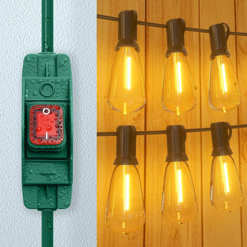 Outdoor Extension Cord with Switch On/Off Waterproof Switch 3 Prong Extension Cord with Inline Cord Switch, Heavy Duty Extension Cord 125v/250v Bl...
