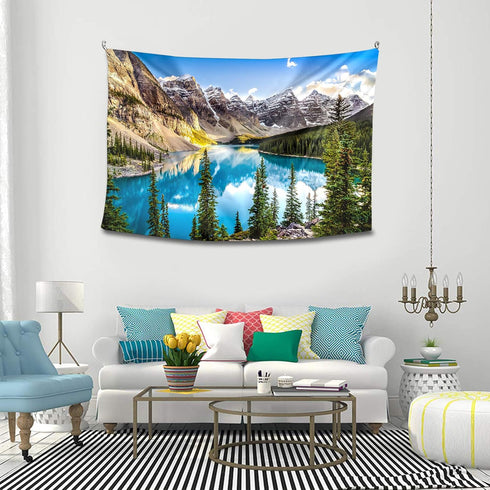Tucocoo Landscape Sunset View of Moraine Lake & Mountain Range Tapestry Forest Tree Tapestry Tranquil Lake Tapestry Nature Landscape Tapestry Wall...