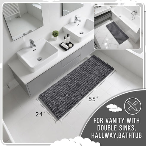 Yimobra Bathroom Runner Rug 55x24 Inch - Extra Long Non Slip Chenille Bath Mat, Soft & Absorbent, Machine Washable Shaggy Hallway Carpet for Vanit...