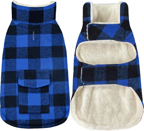 Malier Dog Winter Coat, Classic Plaid Fleece Dog Cold Weather Coats Dog Jacket with Pocket, Windprood Warm Dog Coat Vest Winter Pet Clothes Appare...