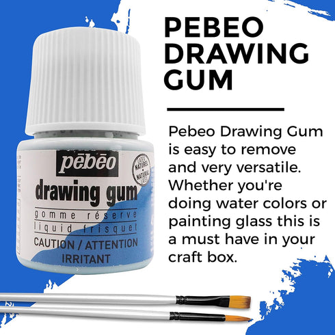 Pebeo Drawing Gum Made in France - Masking Fluid for Watercolor Painting and Various Art Projects - Bundled with Moshify Applicator Brush Set...