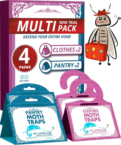 2024 All-New Moth Traps - Multi 4 Pack Bundle (2 Pantry and 2 Clothes) Magic Moth Catch, Safe & Odor-Free Protect Kitchen, Wardrobe, Closet...
