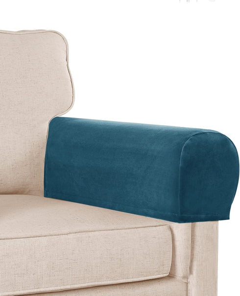 L.VICTEX Sofa Armrest Covers, 2 Pack, Deep Teal Velvet Plush Fabric, Furniture Accessories for Sofa, Recliner, Chair, Stretch, Durable, Velcro, Ma...