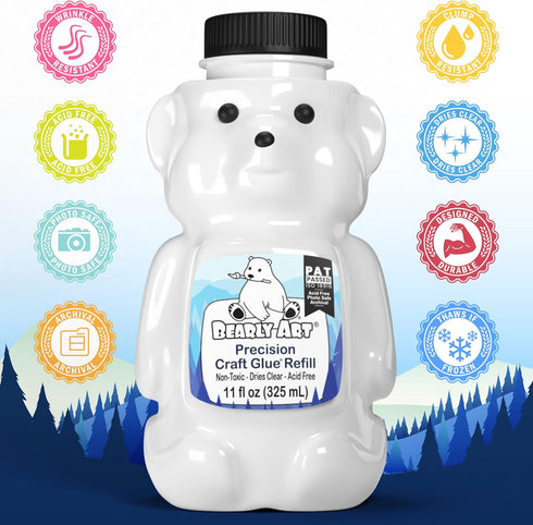 Bearly Art Precision Craft Glue 11fl oz Refill - Archival Acid Free - Dries Clear - Wrinkle Resistant - Flexible and Crack Resistant - Strong Hold...