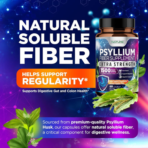 Psyllium Husk Capsules 1500mg - Fiber Supplement - Natural Soluble Fiber Pills with Psyllium Husk Powder - Supports Digestive Gut and Colon Health...