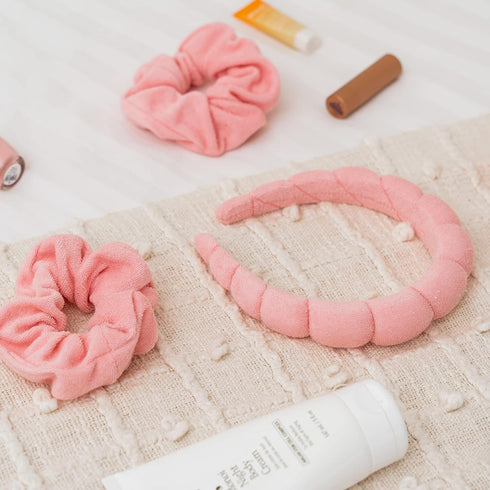 FROG SAC Puffy Spa Headband and Wristbands for Face Washing, Skincare Headbands for Women, Terry Cloth Makeup Skin Care Headbands for Girls, Bubbl...