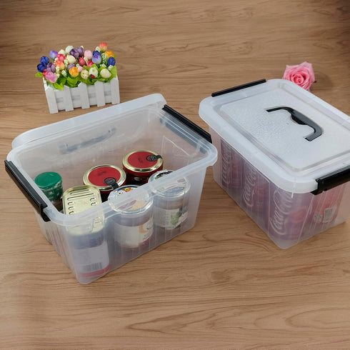 Kekow 6 L Clear Storage Box, Plastic Storage Latch Box with Black Handle, 4-Pack...