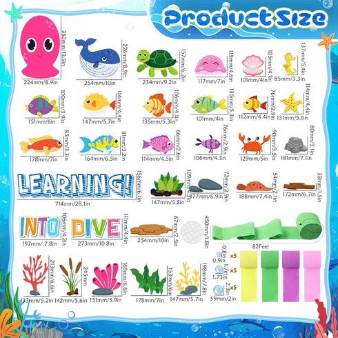 51 Pcs Ocean Bulletin Board Under The Sea Classroom Decorations DIY Sea Animals Octopus Fish Cutouts Dive into Learning Decor for Back to School S...