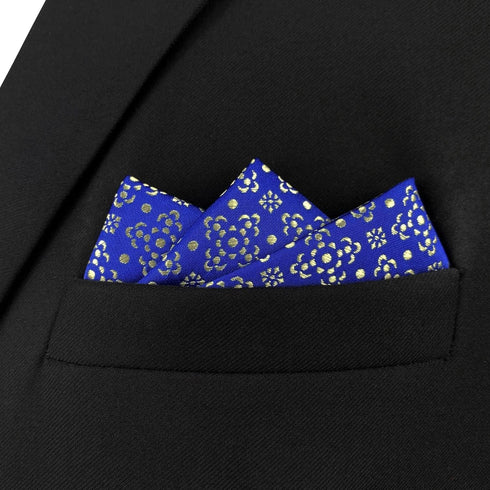 S&W SHLAX&WING Men's Pocket Square Floral Blue Azure with Light Yellow Color Edge...
