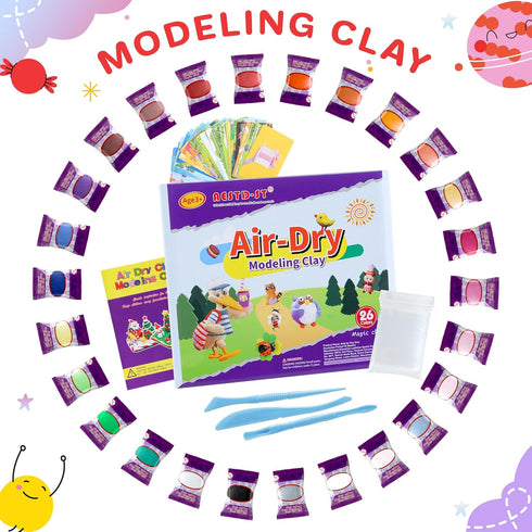 Air Dry Clay 26 Corlors, Modeling Clay for Kids, DIY Soft Magic Clay, Non-Sticky, Molding Clay with Sculpting Tools and Play Cards, Arts and Craft...