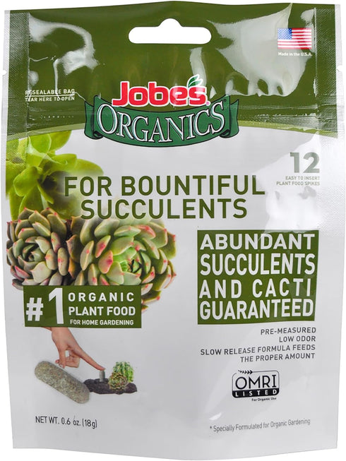 Jobe's Organics Succulent Fertilizer Spikes, Easy Plant Care for Succulent, Cactus, and Aloe Vera Plants, 12 Count...
