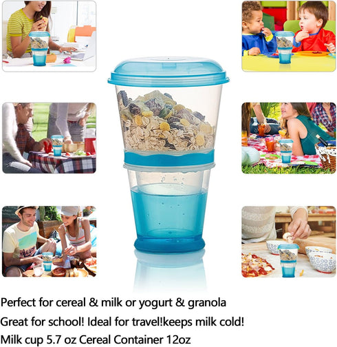 INOGIH Cereal On the Go Cups Breakfast-Portable Drink-Cup Cereal To-Go Container-Cup with Spoon (Blue)...
