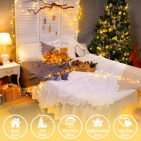 JMEXSUSS 200 LED Warm White Christmas Lights Outdoor, 66 Ft Twinkle Fairy Indoor String Lights for Classroom Clear Wire Plug in, String Lights for...
