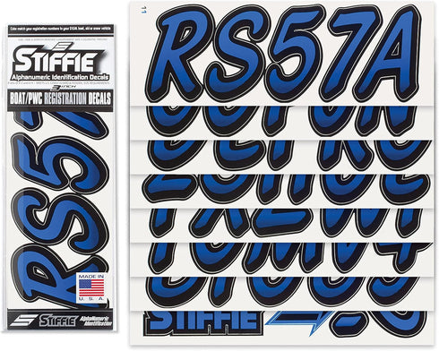 STIFFIE Whipline Blue/Black 3" Boat & PWC Registration Decals • Numbers Letters Stickers...