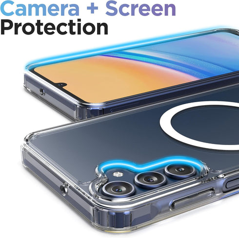 ENCASED 2-in-1 MAG Case for Samsung Galaxy A15 5G with Ring Grip Compatible with MagSafe, Magnetic Cover with Silicone Phone Holder (Clear)...