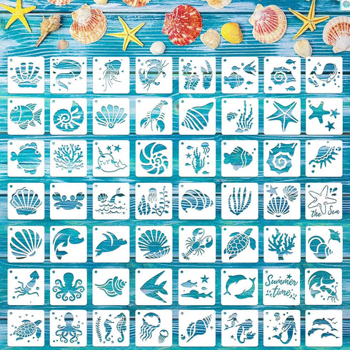 Augshy Stencils for Painting, 56 Pack Sea Ocean Creatures Stencils Sea Animal DIY Pattern Stencils for Painting on Wall Floor Decor DIY Rock Paint...