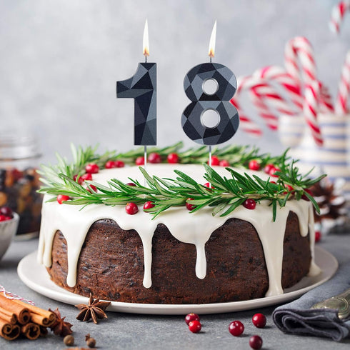 18th Birthday Candles, Black 3D Diamond Shape Number 18 Candles Happy Birthday Cake Topper Decoration for Wedding Decor Theme Party Anniversary, 2...