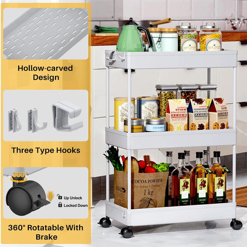 SPACEKEEPER Rolling Storage Cart 3 Tier Bathroom Cart Organizers with Wheels Laundry Room Organization Mobile Shelving Unit Utility Cart Storage S...