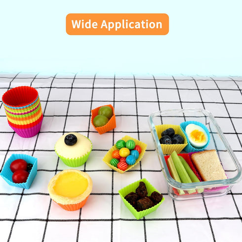 54 pcs Reusable Silicone Cupcake Baking Cups Dulinkas Non-Stick Muffin Liners Molds Sets Bento Box Dividers Pastry Cake Molds 3 Shapes Multicolor ...
