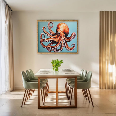 Posterizer 1 pcs- Beautiful orange Octopus with a light blue background-Art for Animal Lovers- Gift for Men Women Teens-decor for Bedroom, Office...
