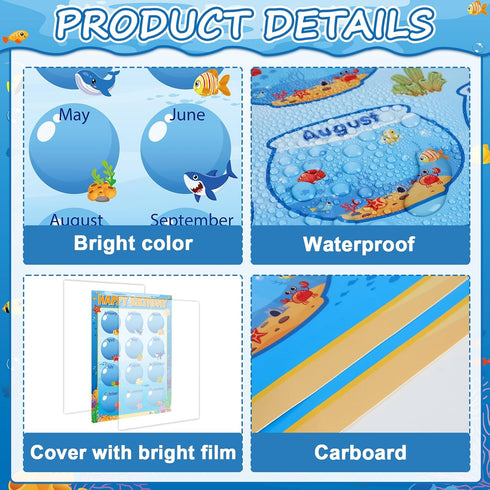 17.7 x 13.7 in Happy Birthday Chart Poster Set Under The Sea Calendar Birthday Classroom Decorations Ocean Animal Birthday Chart Bulletin Board Ba...