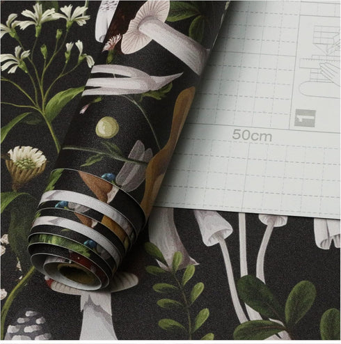 HAOKHOME 93279 Peel and Stick Wallpaper Boho Mushroom Removable Stick on Forest Contact Paper for Bathroom Black/Brown/Green 17.7in x 9.8ft...