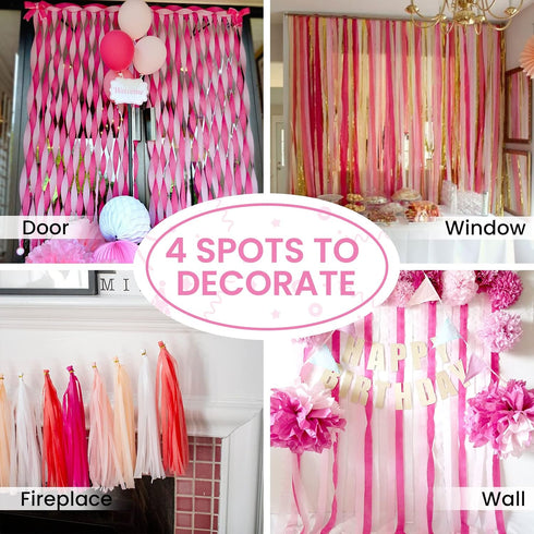PartyWoo Pink Crepe Paper Streamers 6 Rolls 492 ft Pack of Light and Hot Pink Peach Light Yellow Crepe Paper for Wedding Baby Shower Gender Reveal...