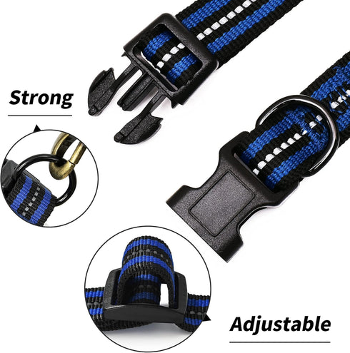 Mile High Life Reflective Dog Collar | Nylon Pet Collars wiith Buckle | Light Weight Puppy Collars | Blue Dog Collars for Medium Dogs (Blue, M)...