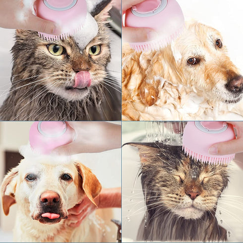 Pet Dog Cat Shedding Shampoo Brush Bath Massage Shower Bubbles Self Cleaning Dog Grooming Scrubber Brush for Bathing Hair Removal Soft Silicone Ru...