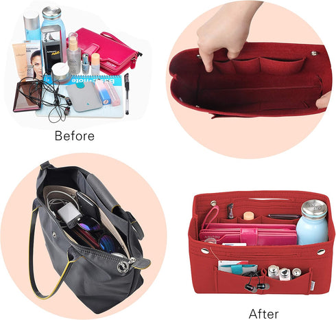 Vercord Felt Purse Tote Organizer Insert Divider Inside Handbag for Women Medium Burgundy...