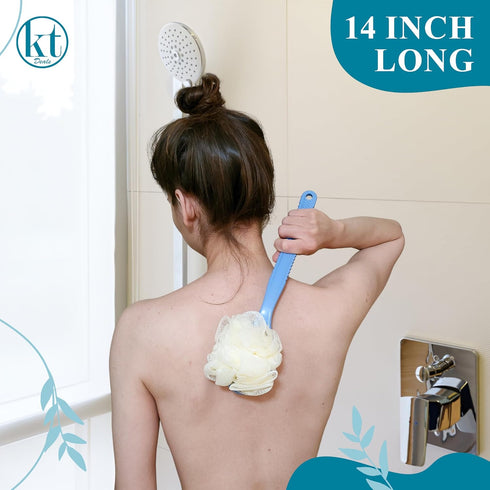 2in1 Shower Brush with Loofah - Long Handle Back Scrubber Brush Exfoliating Skin Bath Mesh Sponge Back, Body, and Feet, Soft Massage Bristles for ...
