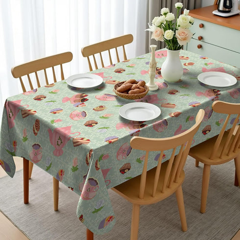 Ambesonne Retro Tablecloth, Retro Style Tea Cups Royal Themed British Tea Time Inspired Image Abstract Backdrop, Dining Room Kitchen Rectangular T...