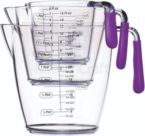 Colourworks Measuring Jug Set, 3-Piece Plastic Measuring Jug with 200, 400 and 900ml Jugs, Purple...