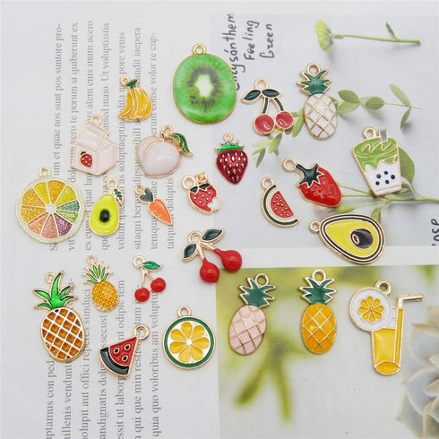 JJG 48pcs Gold Plated Enamel Cherry Lemon Drinks Dainty Dangle Fruits Charms Pendant for Earrings Jewelry Making Necklace Bracelet Craft Findings...