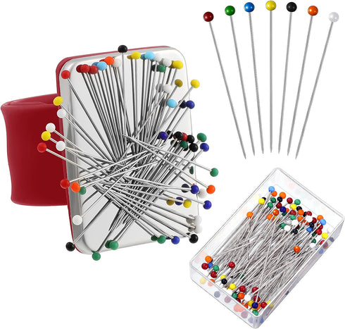 Magnetic Wrist Sewing Pincushion with 100 Pieces 1.5 Inch Ball Head Sewing Pins Set Wrist Magnetic Pin Holder Gift Supplies(Red)...