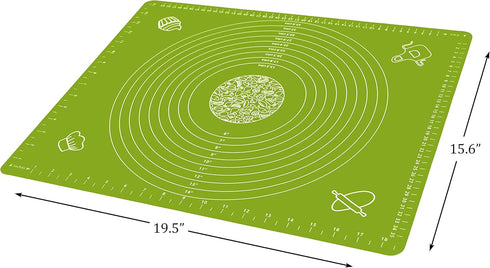 Silicone Baking Mat for Pastry Rolling Dough with Measurements, 19.7" x 15.7" BPA Free Non stick and Non Slip Green Table Sheet Baking Supplies fo...