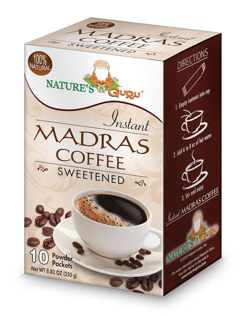 Nature's Guru Instant Madras Coffee Drink Mix Sweetened 10 Count Single Serve On-the-Go Drink Packets...