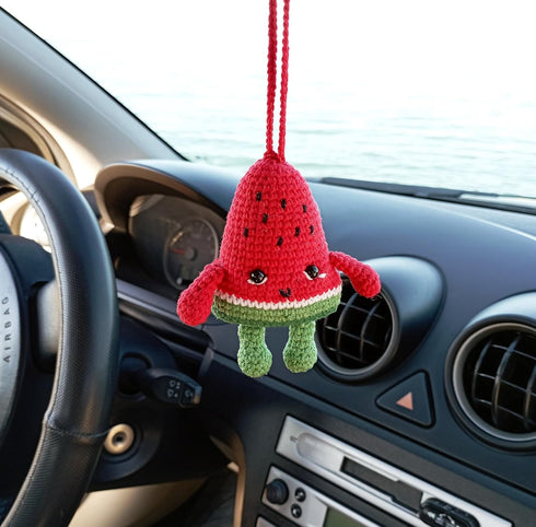 Watermelon Handmade Crochet Car Rear View Mirror Holder, Hanging Accessories Ornaments Car Pendant Charm Decor, for Watermelon Lovers. (Car Access...