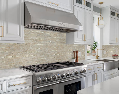 2 Sheets Peel and Stick Backsplash for Kitchen, Sandstone with Metal Gold Look Stick on Tile Upgrade Your Kitchen Backsplash, RV, Fireplace...